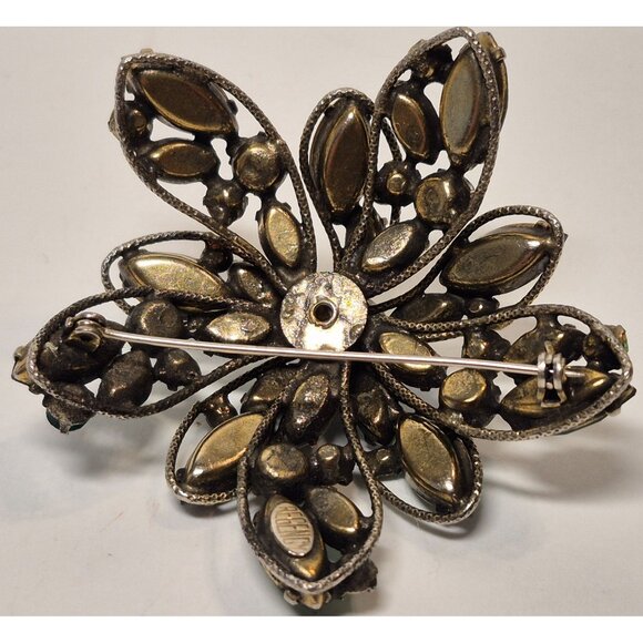 Large Emerald Green Signed Regency Brooch Uranium Glow - Picture 2 of 16